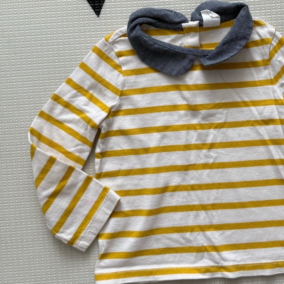GAP|Baby girl,toddler Yellow striped Long Sleeve Top, Peterpan collar•••preppy - Picture 3 of 6